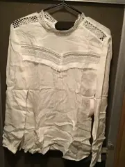 Stella & Dot Fringe eyelet long sleeve blouse top new XL with tags