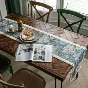 Vintage Oil Painting Burlap Table Runner Light Luxury Boho Tablecloth Home
