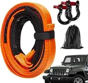 Recovery Tow Strap - Winch Strap with Hooks - Winch Extension Rope, Sturdy Supplies for Tree Saver, Car Accessories for Trucks, ATV, Vehicles
