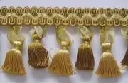 3.5" Tassel Fringe Gold and Dark Tan has more Gimp Bullion Fringe Cord Rosette
