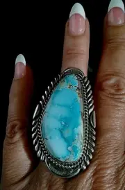 Native American Navajo Signed Size11 Blue Royston Turquoise Sterling Silver Ring