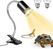 Reptile Heat Lamp, Turtle Housing Lamp, with 2 Bulbs 25W 50W, Ceramic Base, Ceramic Heat Lamp with Clamp for Lizard Turtle Snake Chick (Black)