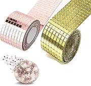 3840 Pieces Self-Adhesive Mosaic Tiles Square Glass Mirrors Mosaic Tiles Mirror for DIY Craft Decoration,Disco Ball Mirror Tiles for Party,5mm by 5mm (Rose and Gold)