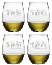 Susquehanna Set of 4 You Say Witch Stemless Wine Glasses