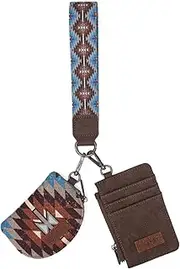 [Montana West] Wrangler Aztec Keychain Wristlet Wallets for Women Western Dual Pouch Wristlet Credit Card Holder Wallet, Angel Coffee, Modern