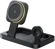 Black,3 in 1 Wireless Charging Station with Night Light, Foldable Wireless Charger Stand for Apple Devices, Travel Fast Charger for iPhone 16/15/14/13/12&Apple Watch&Airpods
