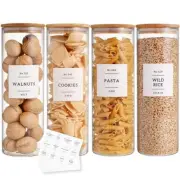 4 Pack Glass Jar with Airtight Wood Lid and White 132 Kichen Pantry Labels Pr...