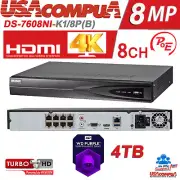 HIKVISION NVR 8CH CHANNEL 8CH POE DS-7608NI-K1/8P 8MP H.264 NETWORK NVR W/HDD