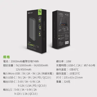 ENERGEA 快速充行動電源 20000mAh QC PD 2USB 大容量 移動電源 智能 快速 充電