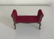 Miniature Dollhouse 1:12 Scale Red Velvet Walnut Settee, Livingroom, Parlor