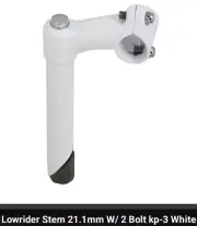 WHITE LOWRIDER BICYCLE STEM GOOSENECK 21.1MM, 2 BOLT, BEACH CRUISER CHOPPER