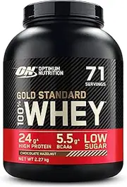 Optimum Nutrition Gold Standard Whey Protein Powder with Glutamine and Amino Acids Protein Shake - Chocolate Hazelnut, 70 Servings, 2.24 kg (Packaging May Vary)