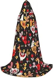 SKKNT Cute Rooster Chickens Print Halloween Hooded Cloak Full Length Cape With Hood For Men And Women For Carnival