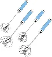 4pcs Stainless Steel Egg Whisk Hand Push Rotary Whisk Blender Versatile Milk Frother Hand Push Whisk Whizzy Hand Push Mixer Stirrer for Blending Whisking Baking
