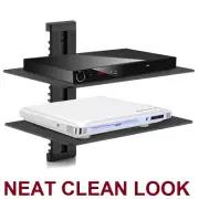2 DUAL GLASS SHELF WALL MOUNT TV CABLE BOX GAME CONSOLE PS4 WII XBOX DVD BRACKET