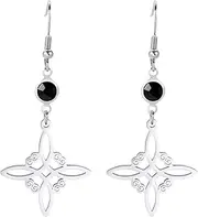 [TEAMER] Stainless Steel Crescent Goddess Black Birthstone Witches Knot Earrings Triple Moon Wicca Pentagram Gothic Celtic Knot Drop Earrings