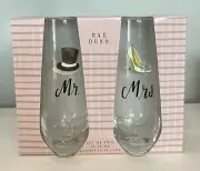 RAE DUNN Set Of 2 Mr. & Mrs. Stemless Champagne Flutes 10oz Painted NEW