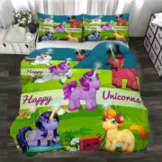 Great Colorful Cute Unicorns 3D Quilt Duvet Doona Cover Set Pillow case Print