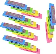 COMPUKAS 20pcs Kids Harmonica Toy 10 Hole Diatonic Harmonica Plastic Musical Instrument Educational Boys Girls Color
