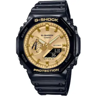 【CASIO 卡西歐】G-SHOCK 八角農家橡樹雙顯手錶-時尚黑金 母親節 禮物(GA-2100GB-1A)