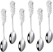 BEBEMOKO 6Pcs Stainless Steel Creative Teaspoons for Desserts and Cocktails Ergonomic Design Kitchen Gadget for Home and Entertaining