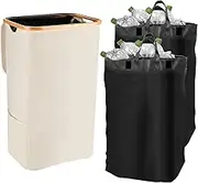 105L Bottle Recycling Bin, Recycling Waste Bags 27Gallon Bottle Bin for Home, Recycling Waste Bin with 2 Inner Bag Recycling Storage Container, Recycling Bins for Kitchen Bottle Can Stickers (Beige)