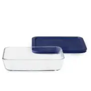 Pyrex Simply Store Glass Rectangular Food Container with Dark Blue Lid (3-Cup)