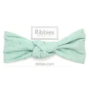 【英國Ribbies】寬版扭結髮帶 薄荷綠金點點 廠商直送