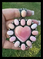 NAVAJO~HUGE ~PINK CONCH ~HEART CLUSTER~PENDANT ~PATRICIA YAZZIE