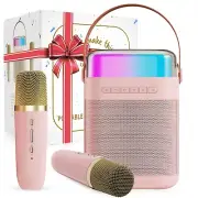 Portable Karaoke Machine With 2 Microphone Bluetooth Speaker-Colorful LED Light