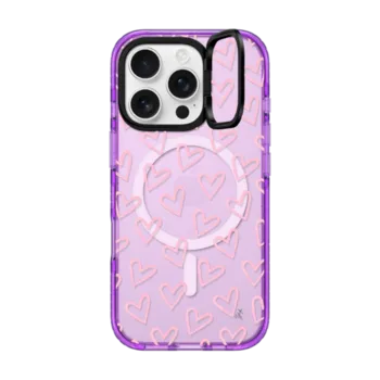iPhone 16 Pro Impact Ring Stand Case MagSafe Compatible HEARTS / Light Pink Thin (Transparent)