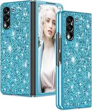 for Samsung Z Fold 5 Case Glitter Galaxy Z Fold 5 Slim Case Sparkle Diamond TPU Bumper Full Body Shockproof Protection Case for Samsung Galaxy Z Fold5 Phone Case Women Girls Soft Cover 5G (Blue)