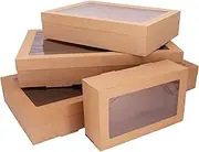 Catering Grazing Boxes Tray w/Windows Lids Disposable Takeaway Kraft Paper Cake Boxes Brown 10PCS(10Bases+10Lids) (M 365X255X83mm)