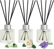 Aeeteek 3-Pack Reed Diffuser Set, 100ml Gardenia/Lavender/Rose Scented Oil, Flower Aroma Essential Oils with Diffuser Sticks, Long Lasting Bathroom Air Freshener, Home Fragrance for Room Decor