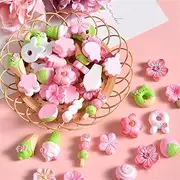 60pcs Slime Charms Resin Fake Candy Sakura Charms Kawaii Cute Set Mixed Ice Cream Assorted Sweets Flatback Slime Beads Making Supplies for DIY Craft Making and Ornament Scrapbooking (Sakura-60pcs)