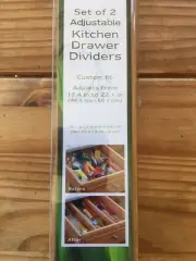 SET OF 2 BAMBOO WOOD ADJUSTABLE KITCHEN DRAWER DIVIDERS 17.4" TO 22.1" NEW