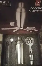 5 Pcs Stainless Steel Cocktail Shaker Mixer Drink Bartender Martini Bar Tool Set