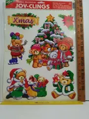 Vintage NOS Static Cling Window Decorations Joy- Clings Teddy Bear's X'mas.