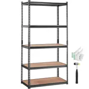 Storage Shelving Unit, 5-Tier Adjustable, 907 kg Capacity, Heavy Duty Garage Shelves Metal Organizer Utility Rack, Black, 90L x 45W x 183H cm for Kitchen Pantry Basement Bathroom Laundry