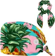 YTYVAGT Scrub Caps Women,Scrub Hats Suitable for Women,Colored Stripe Watercolor Pineapple
