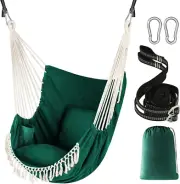 Hammock Chair Hanging Swing 2 Pillows Included,Strong Webbing Straps and Hooks f