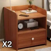 2x bedside table set vintage walnut tray drawer wooden nightstand pair