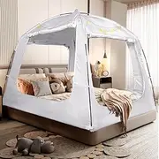 Bed Tent Bed Canopy Breathable 100% for Adult and Kids- Original Design Blackout 80% Sleeping Dream Tents Indoor Portable Big Space with String Light 4 Doors Twin Full Queen King Size
