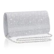 Elegant Evening Clutch Purse for Woman with Chain Strap for Party, Silver