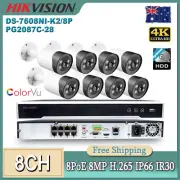 Hikvision 4K 8CH 8PoE NVR 8MP Outdoor Security IP Camera CCTV System Mic Colorvu
