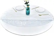 Rally Home Goods Indoor Outdoor Heavy Duty Premium Clear Transparent Round Fitted Vinyl Tablecloth, Elastic Edge, Waterproof Wipeable, Fine Table Plastic Protector of 57-65 Inch Diam (60'')