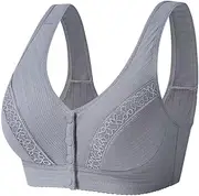 [Trssorm] Mastectomy Post-surgery Bra with Pocket for Silicone Breast Form Front Closure Cotton, Grey, 40