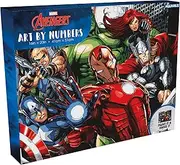 AQUARIUS Marvel Avengers Assemble Art by Numbers Kit, Includes 24 Paints, 3 Brushes, Pre-Stretched 16x20 Inch Canvas, Hanging Kit Included, Beginner Friendly, Officially Licensed Marvel Collectible
