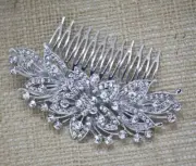 Silver tone hair comb bridal wedding crystal rhinestone hair accessories ha4867