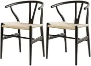 Artiss Rattan Dining Chairs Set of 2, Wishbone Kitchen Chairs with Wooden Legs, Nursing Seats Reading Seating, Home Furniture for Living Room Bedroom Cafe Office, in 42cm Seat Height
